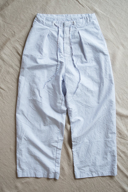 Italy Cotton Linen Wide Pants/Light blue × Pink stripe