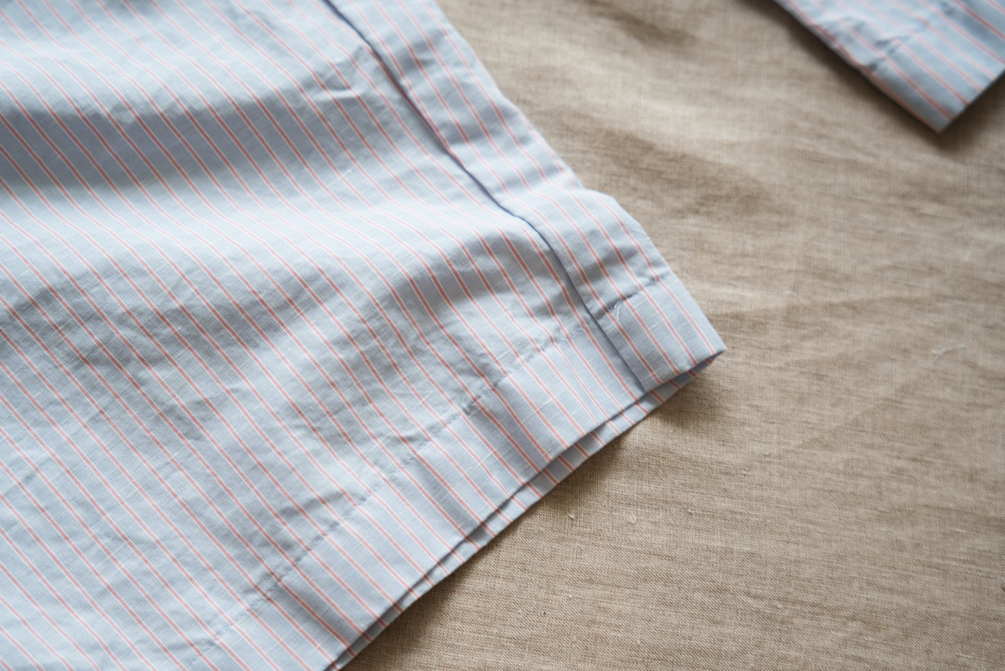 Italy Cotton Linen Wide Pants/Light blue × Pink stripe