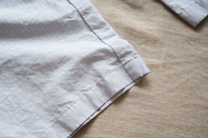 Italy Cotton Linen Wide Pants/Light blue × Pink stripe