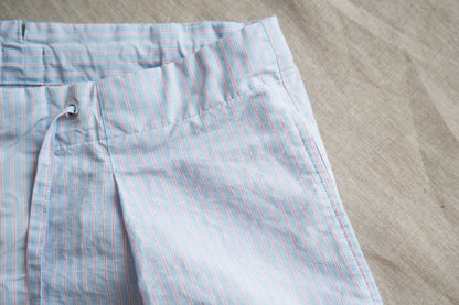 Italy Cotton Linen Wide Pants/Light blue × Pink stripe