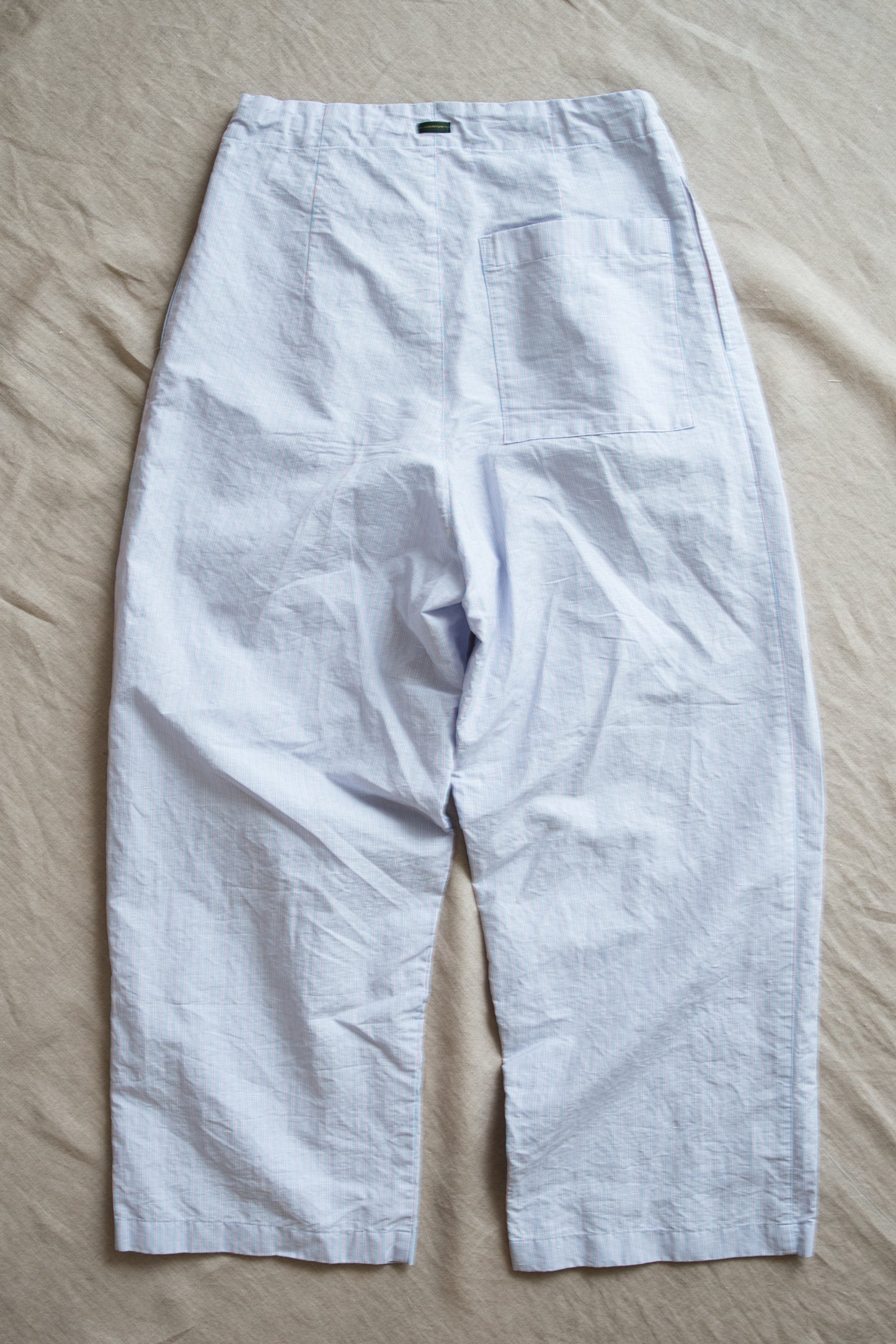 Italy Cotton Linen Wide Pants/Light blue × Pink stripe