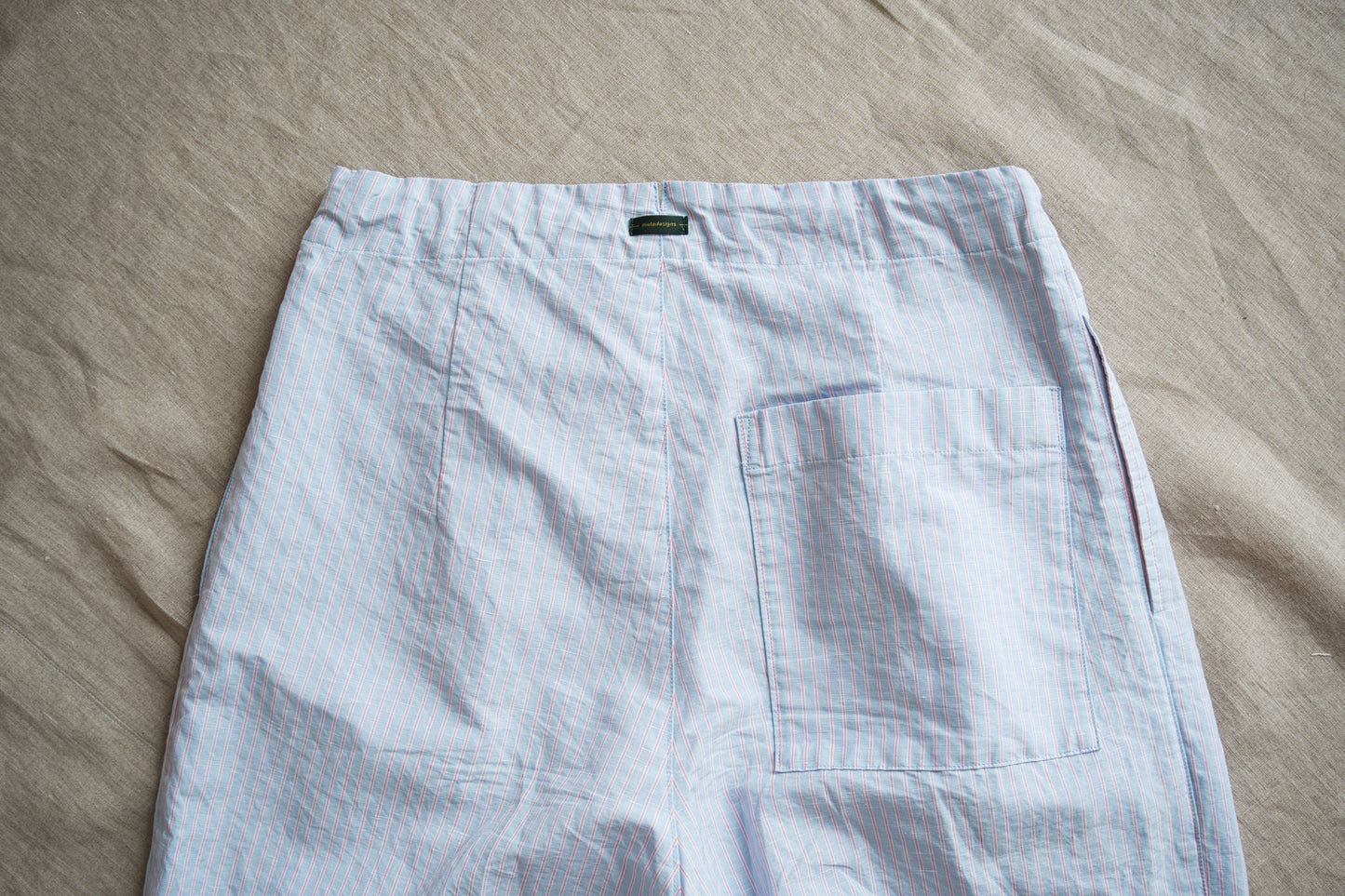 Italy Cotton Linen Wide Pants/Light blue × Pink stripe