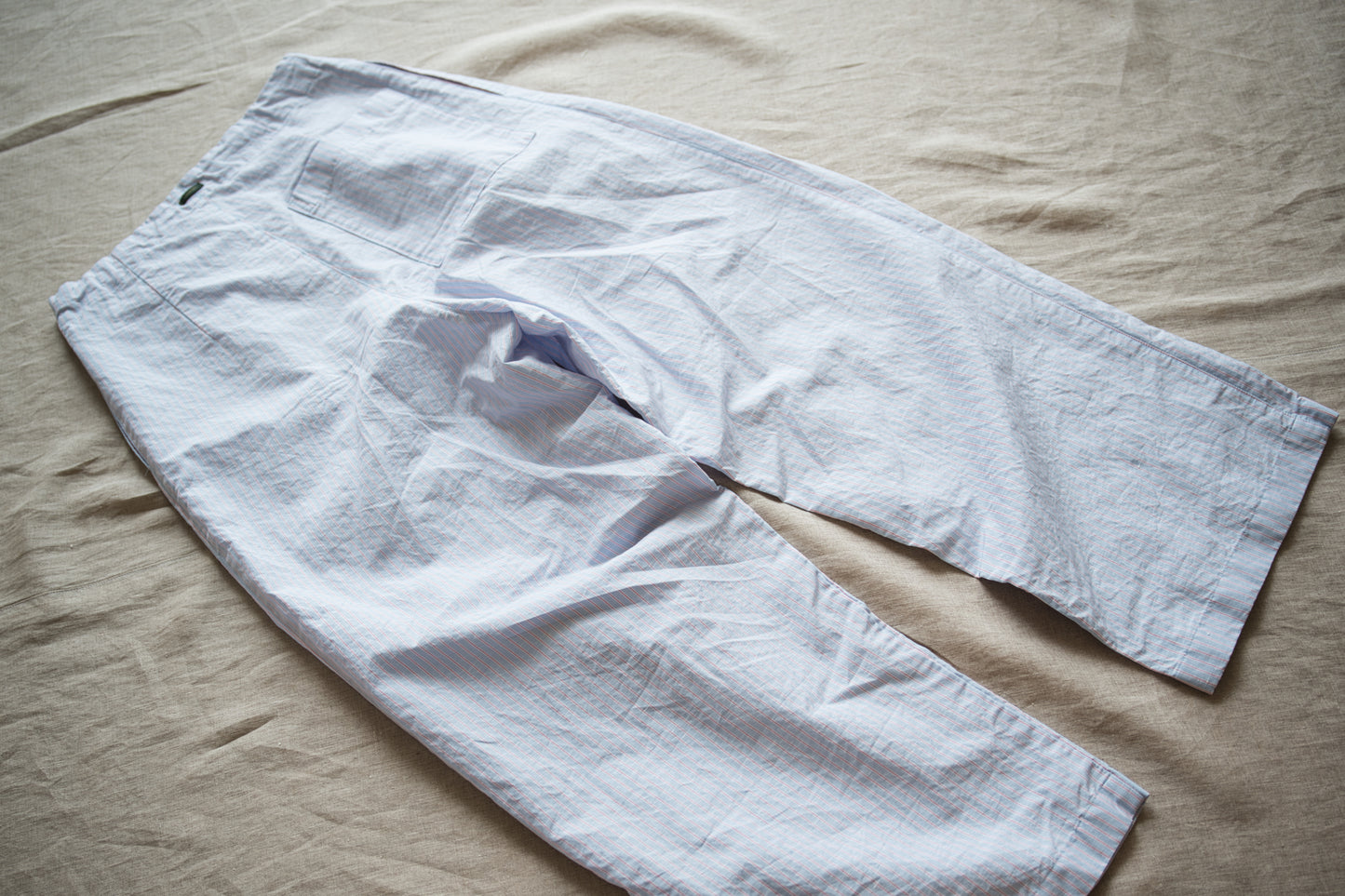 Italy Cotton Linen Wide Pants/Light blue × Pink stripe