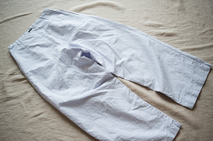 Italy Cotton Linen Wide Pants/Light blue × Pink stripe