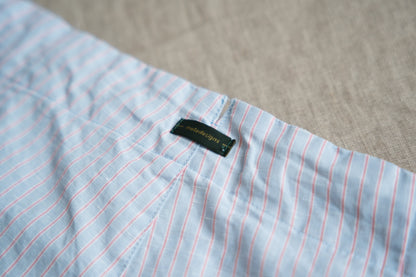 Italy Cotton Linen Wide Pants/Light blue × Pink stripe