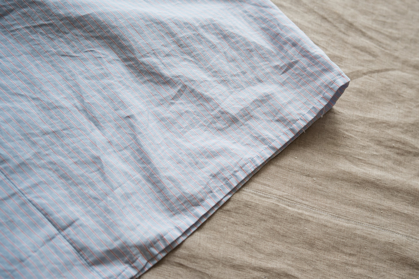 Italy Cotton Linen Wide-Cut T-Shirt/Light blue × Pink stripe