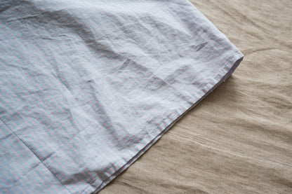 Italy Cotton Linen Wide-Cut T-Shirt/Light blue × Pink stripe