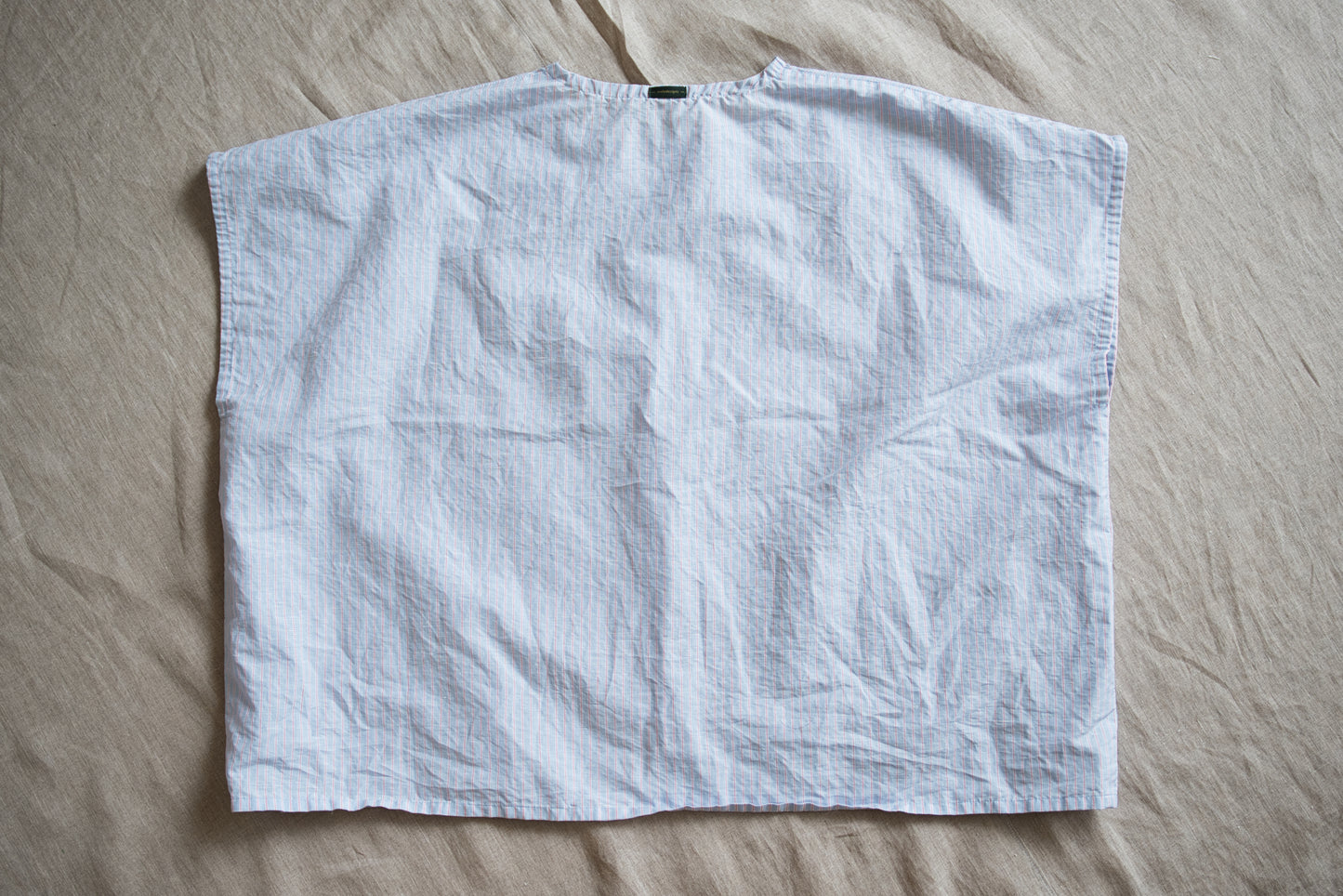 Italy Cotton Linen Wide-Cut T-Shirt/Light blue × Pink stripe