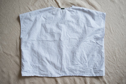 Italy Cotton Linen Wide-Cut T-Shirt/Light blue × Pink stripe