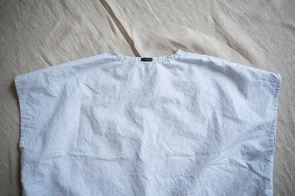 Italy Cotton Linen Wide-Cut T-Shirt/Light blue × Pink stripe