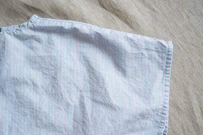 Italy Cotton Linen Wide-Cut T-Shirt/Light blue × Pink stripe