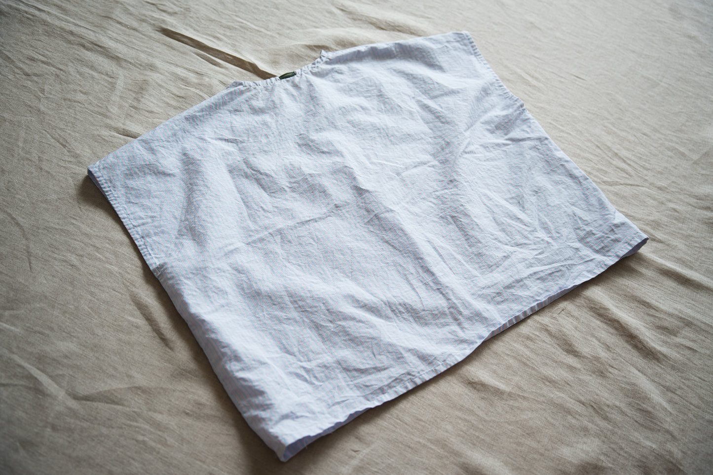 Italy Cotton Linen Wide-Cut T-Shirt/Light blue × Pink stripe