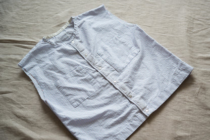 Italy Cotton Linen Sleeveless Top//Light blue × Pink stripe