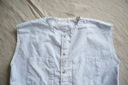 Italy Cotton Linen Sleeveless Top//Light blue × Pink stripe