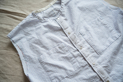Italy Cotton Linen Sleeveless Top//Light blue × Pink stripe