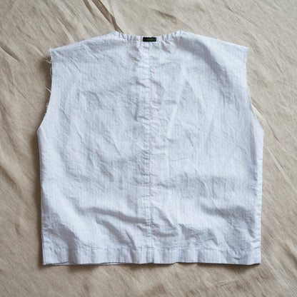 Italy Cotton Linen Sleeveless Top//Light blue × Pink stripe