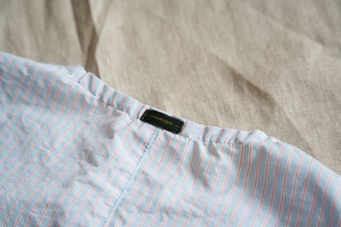 Italy Cotton Linen Sleeveless Top//Light blue × Pink stripe