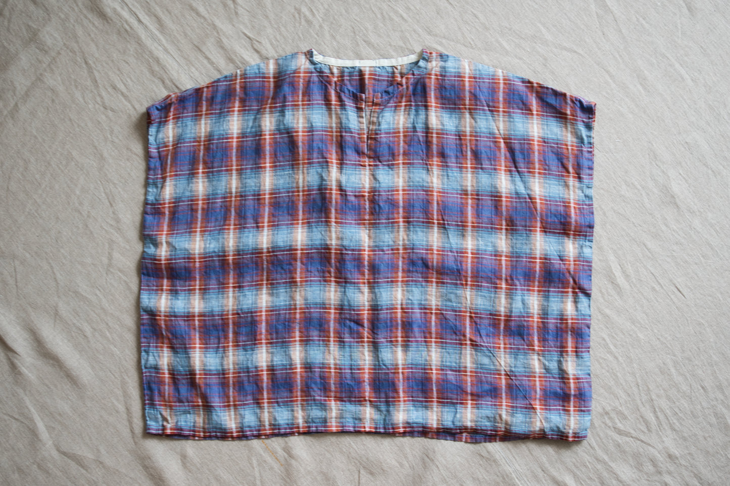 Normandy Linen Wide-Cut T-Shirt /Multi Checkered