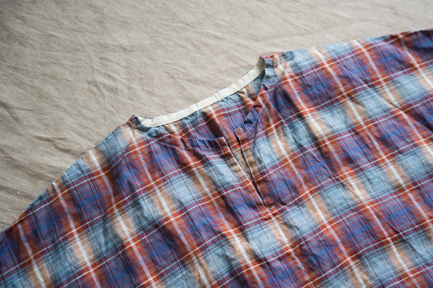 Normandy Linen Wide-Cut T-Shirt /Multi Checkered