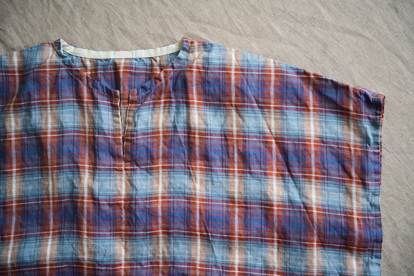 Normandy Linen Wide-Cut T-Shirt /Multi Checkered