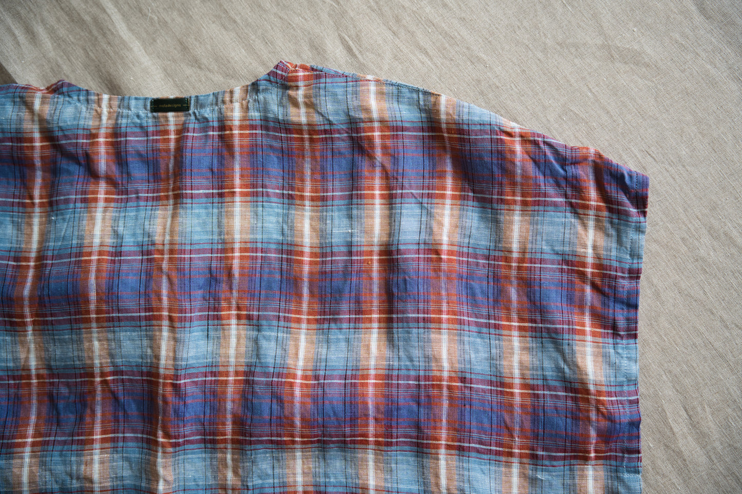 Normandy Linen Wide-Cut T-Shirt /Multi Checkered