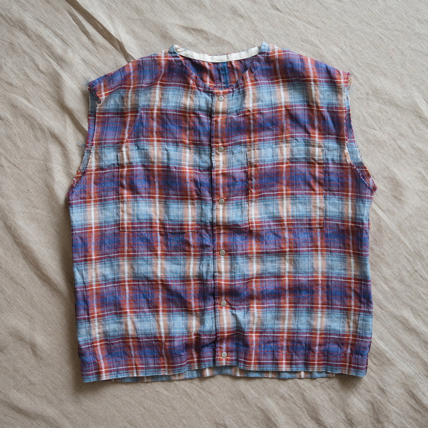 Normandy Linen Sleeveless Top/Multi Checkered