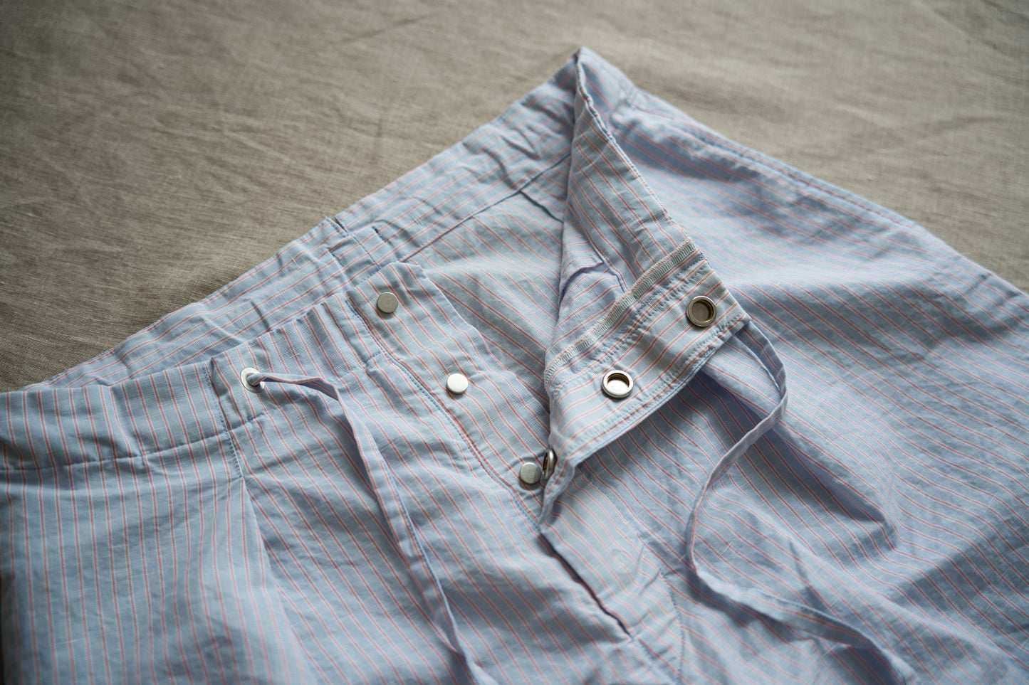 Italy Cotton Linen Wide Pants/Light blue × Pink stripe