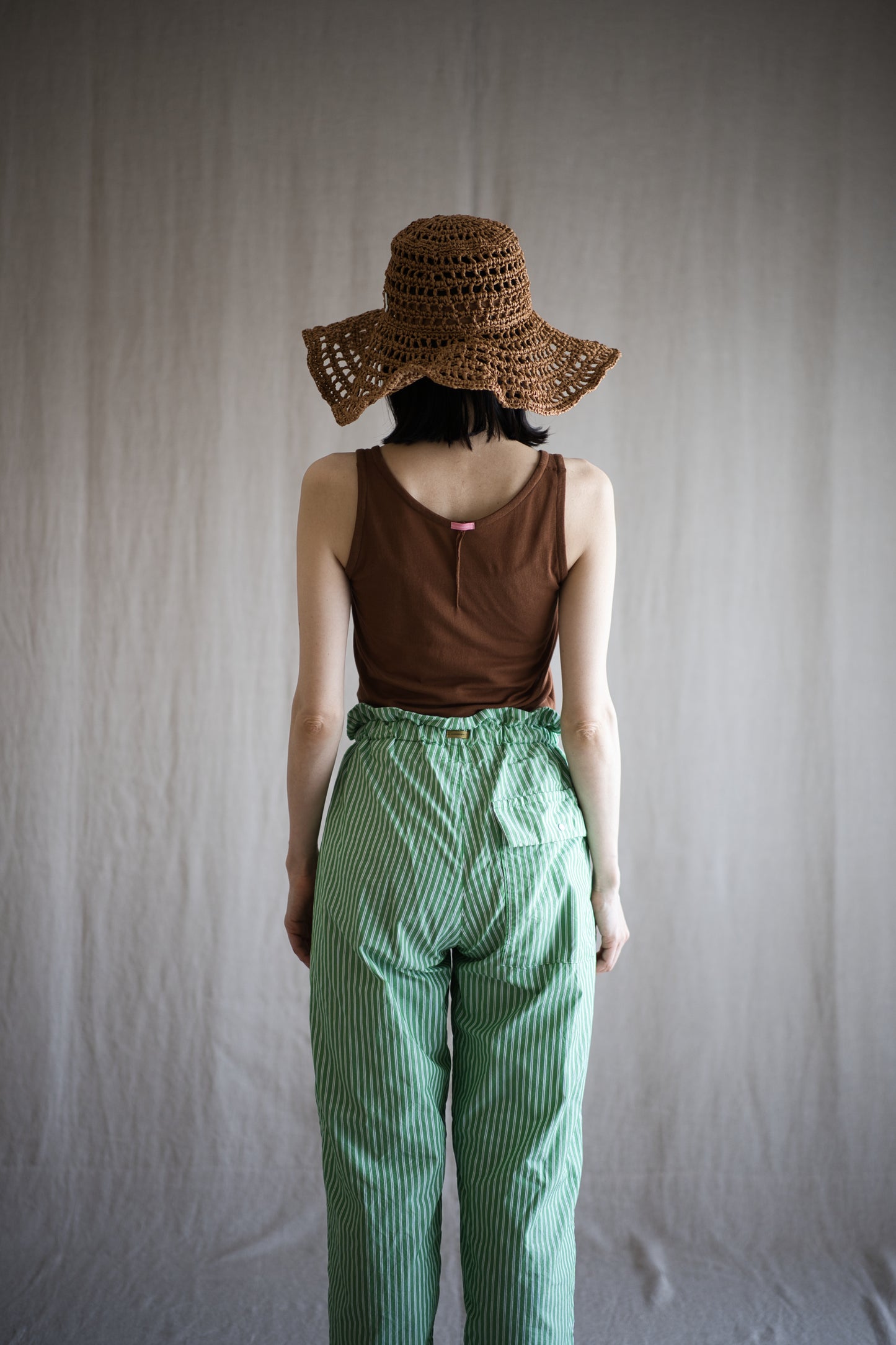 GIZA/SUPIMAワンタックイージーパンツ / GIZA/SUPIMA One-Tuck Pants / Green Stripe