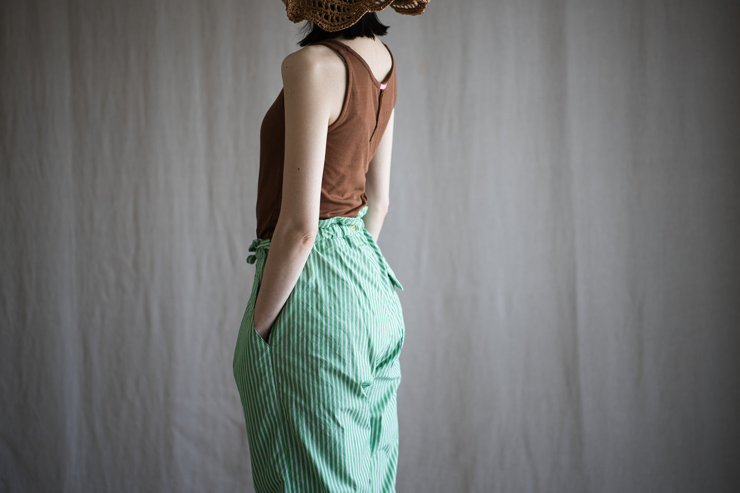 GIZA/SUPIMAワンタックイージーパンツ / GIZA/SUPIMA One-Tuck Pants / Green Stripe