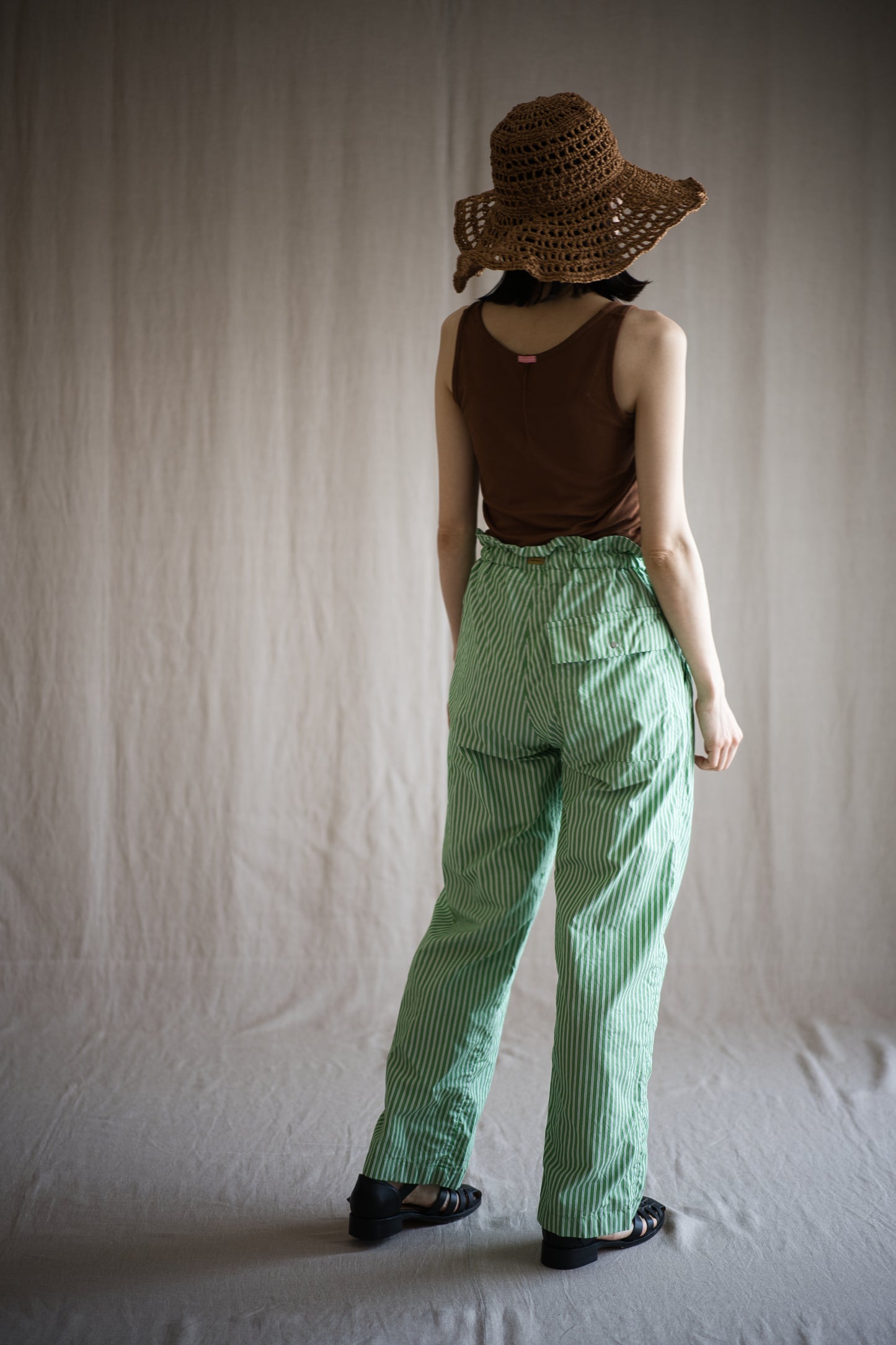 GIZA/SUPIMAワンタックイージーパンツ / GIZA/SUPIMA One-Tuck Pants / Green Stripe