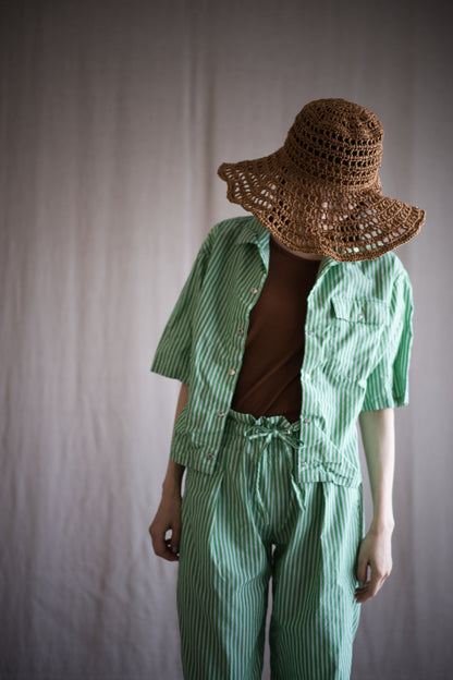 GIZA/SUPIMAワンタックイージーパンツ / GIZA/SUPIMA One-Tuck Pants / Green Stripe