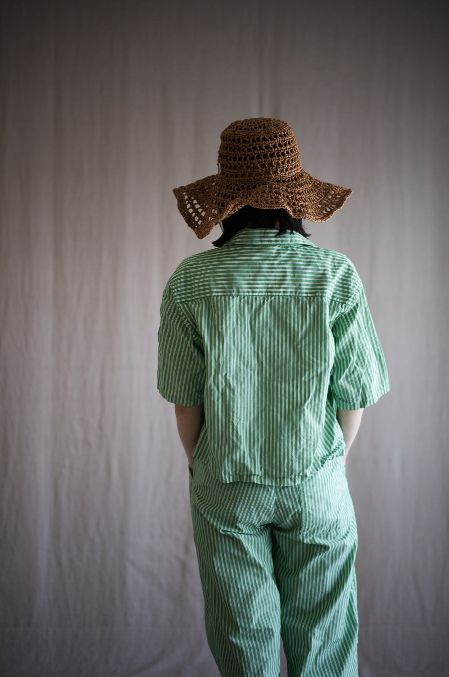 GIZA/SUPIMA開襟シャツ / GIZA/SUPIMA Open-collared Shirt / Green Stripe