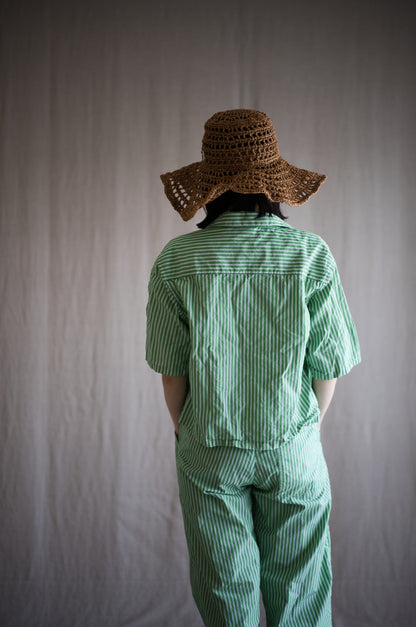 GIZA/SUPIMA開襟シャツ / GIZA/SUPIMA Open-collared Shirt / Green Stripe