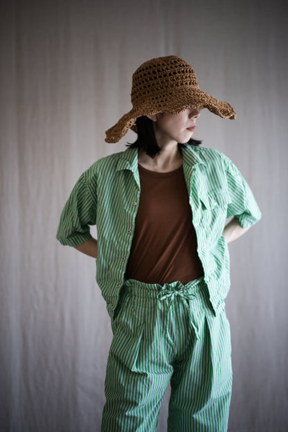GIZA/SUPIMA開襟シャツ / GIZA/SUPIMA Open-collared Shirt / Green Stripe