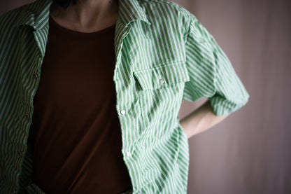 GIZA/SUPIMA開襟シャツ / GIZA/SUPIMA Open-collared Shirt / Green Stripe