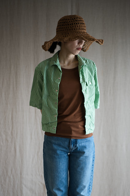 GIZA/SUPIMA開襟シャツ / GIZA/SUPIMA Open-collared Shirt / Green Stripe