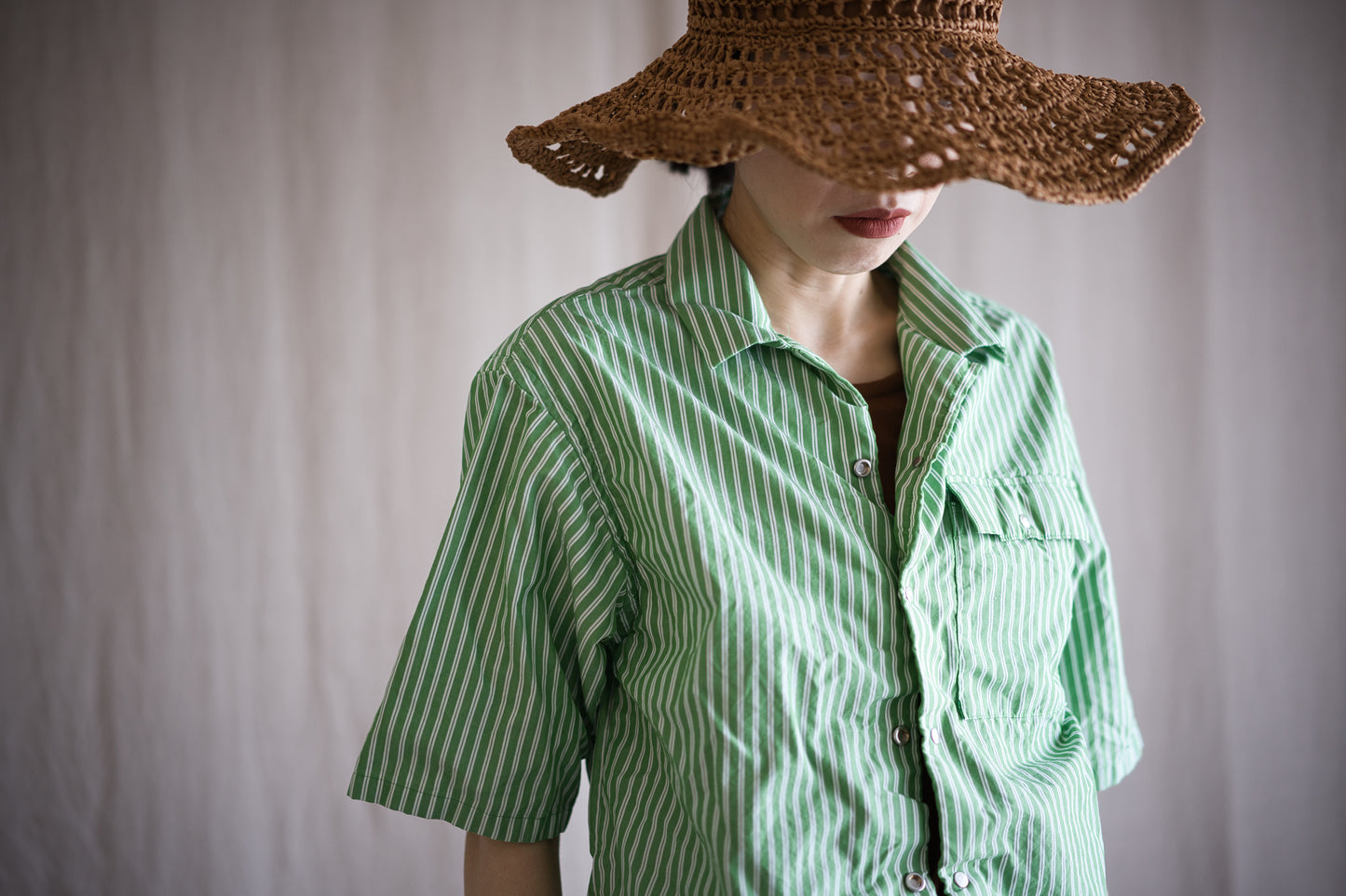 GIZA/SUPIMA開襟シャツ / GIZA/SUPIMA Open-collared Shirt / Green Stripe