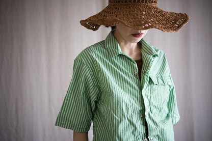 GIZA/SUPIMA開襟シャツ / GIZA/SUPIMA Open-collared Shirt / Green Stripe