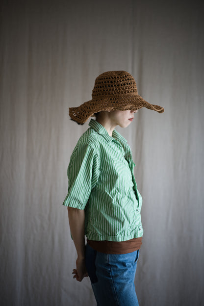 GIZA/SUPIMA開襟シャツ / GIZA/SUPIMA Open-collared Shirt / Green Stripe