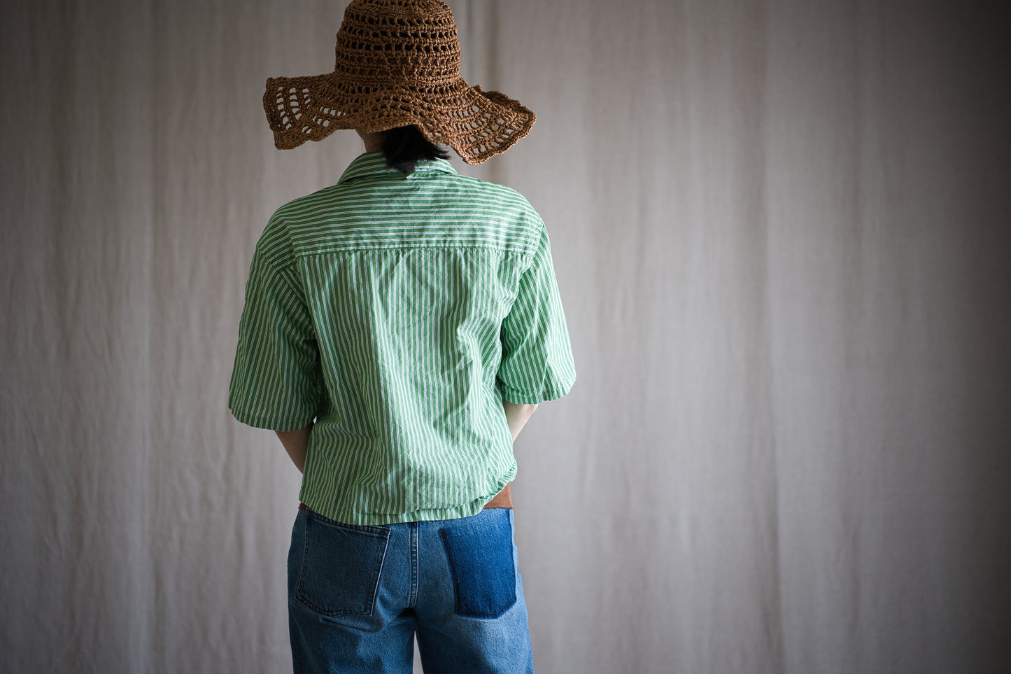 GIZA/SUPIMA開襟シャツ / GIZA/SUPIMA Open-collared Shirt / Green Stripe