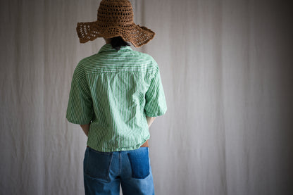 GIZA/SUPIMA開襟シャツ / GIZA/SUPIMA Open-collared Shirt / Green Stripe