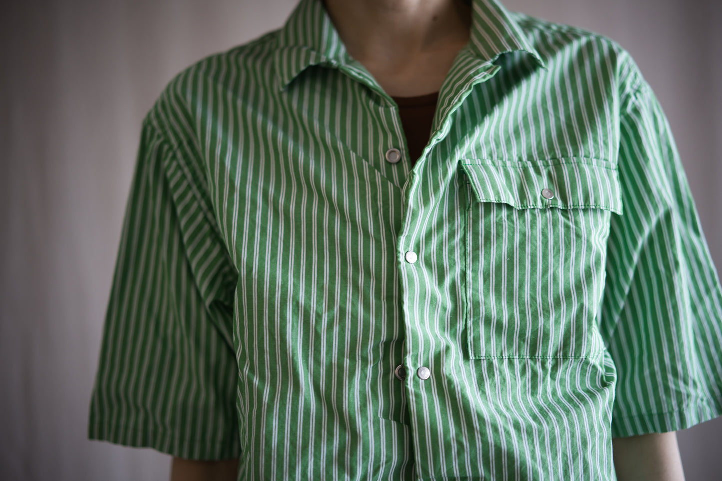 GIZA/SUPIMA開襟シャツ / GIZA/SUPIMA Open-collared Shirt / Green Stripe