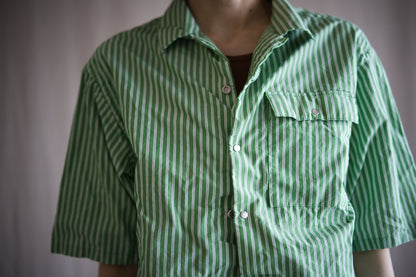 GIZA/SUPIMA開襟シャツ / GIZA/SUPIMA Open-collared Shirt / Green Stripe
