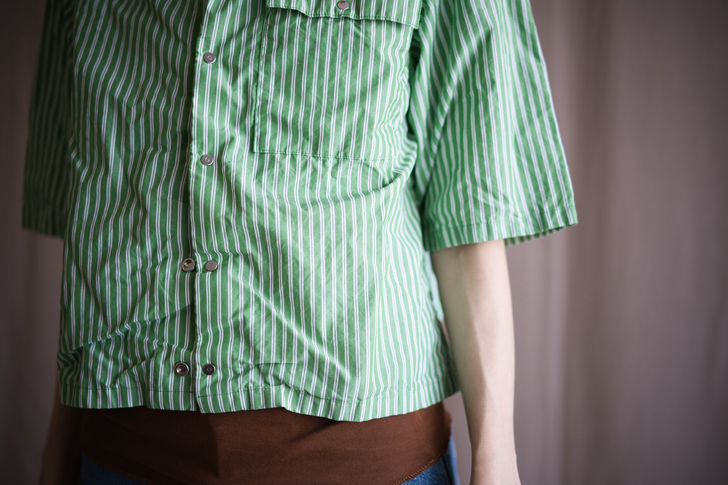 GIZA/SUPIMA開襟シャツ / GIZA/SUPIMA Open-collared Shirt / Green Stripe