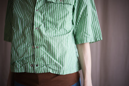 GIZA/SUPIMA開襟シャツ / GIZA/SUPIMA Open-collared Shirt / Green Stripe