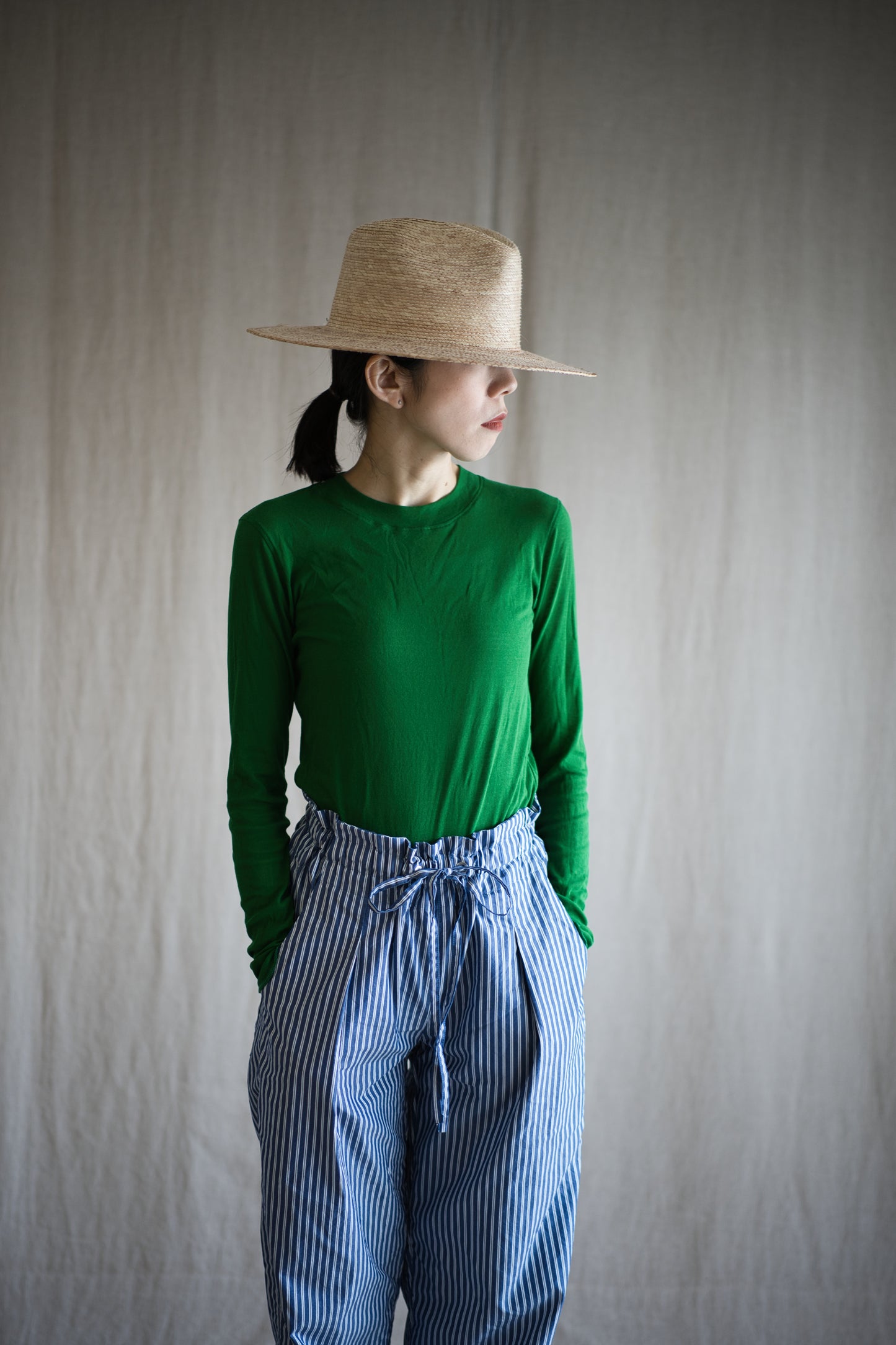 GIZA/SUPIMAワンタックイージーパンツ / GIZA/SUPIMA One-Tuck Pants / Blue Stripe