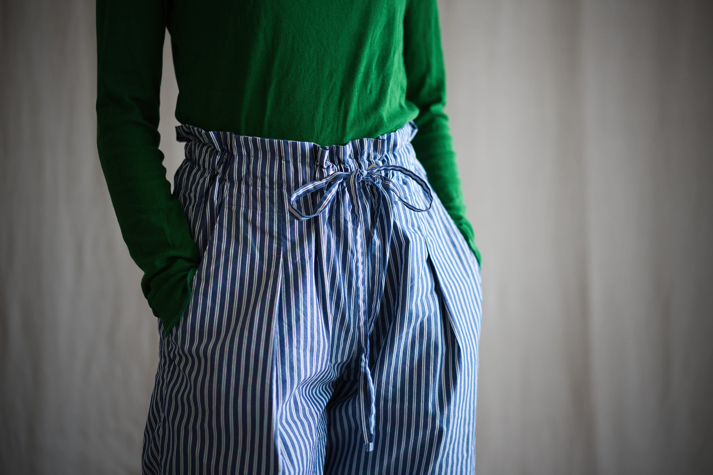 GIZA/SUPIMAワンタックイージーパンツ / GIZA/SUPIMA One-Tuck Pants / Blue Stripe