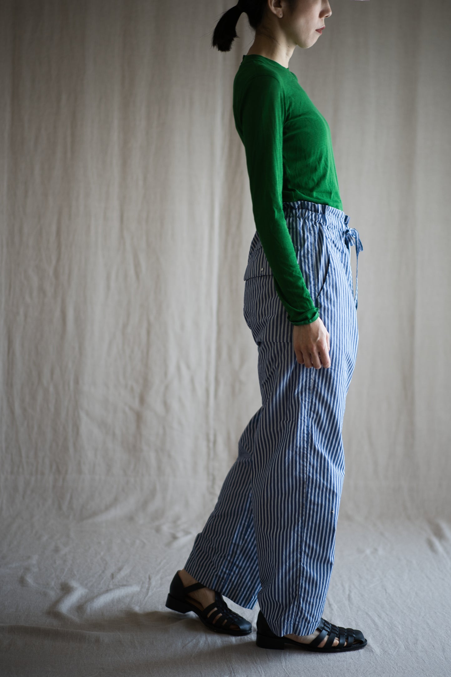 GIZA/SUPIMAワンタックイージーパンツ / GIZA/SUPIMA One-Tuck Pants / Blue Stripe