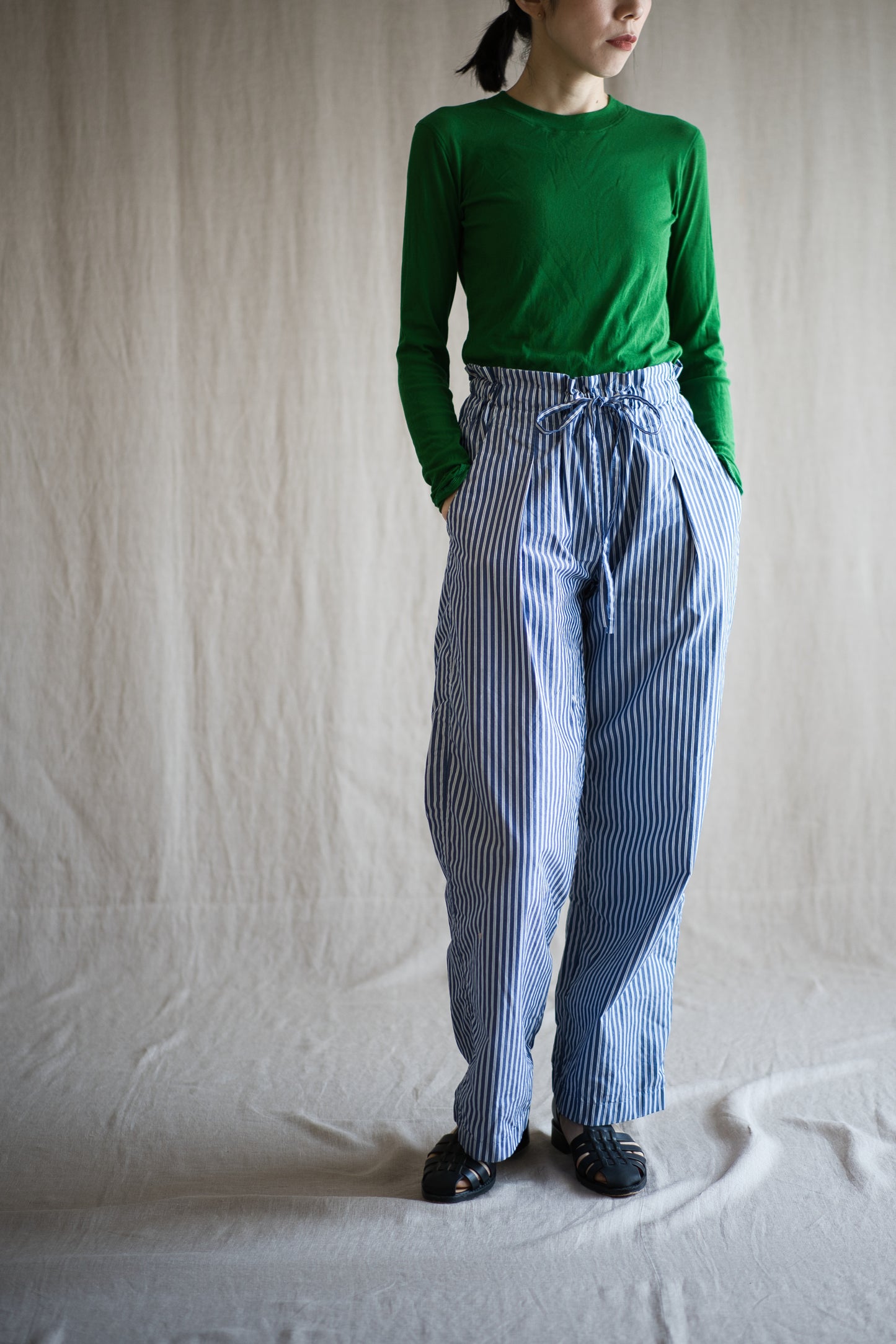 GIZA/SUPIMAワンタックイージーパンツ / GIZA/SUPIMA One-Tuck Pants / Blue Stripe