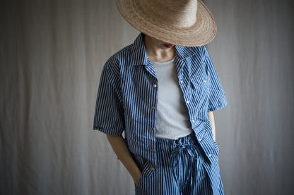 GIZA/SUPIMA開襟シャツ / GIZA/SUPIMA Open-collared Shirt / Blue Stripe